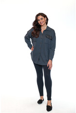 CHARCOAL COTTON BLEND BUTTON UP TOP