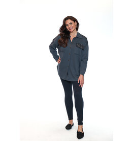 CHARCOAL COTTON BLEND BUTTON UP TOP