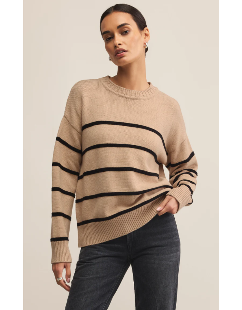 Z SUPPLY BOYFRIEND STRIPED SWEATER - BISCUIT