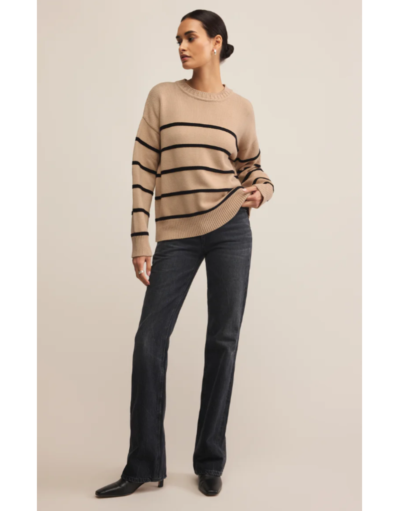 Z SUPPLY BOYFRIEND STRIPED SWEATER - BISCUIT