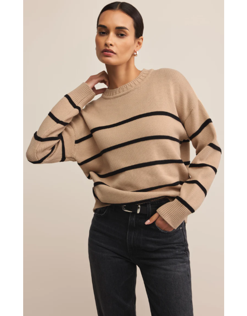 Z SUPPLY BOYFRIEND STRIPED SWEATER - BISCUIT