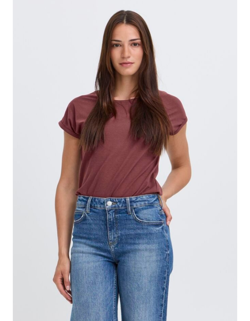 PAMILA ROLLED CUFF COTTON BLEND TEE