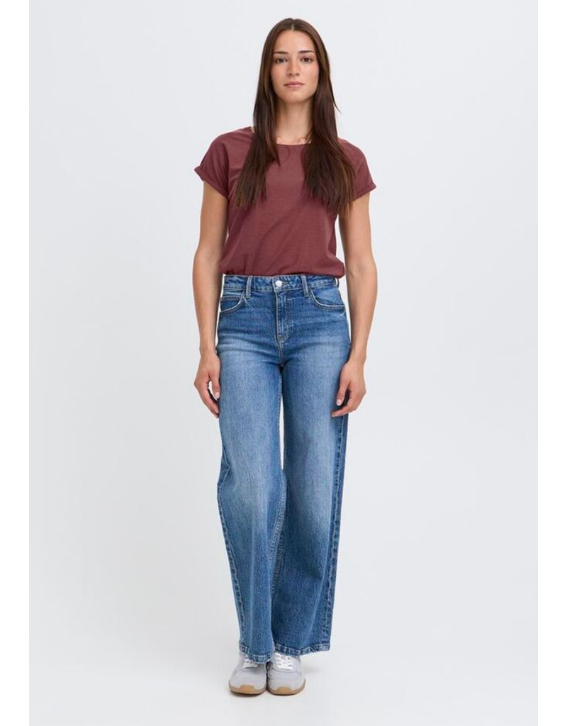 PAMILA ROLLED CUFF COTTON BLEND TEE