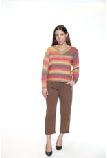 V NECK STRIPED SWEATER BROWN