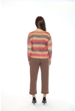 V NECK STRIPED SWEATER BROWN