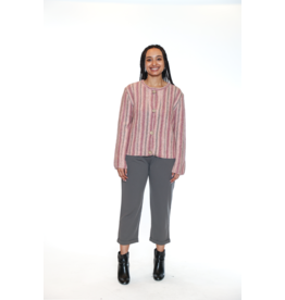FAUX BUTTON UP STRIPED KNIT SWEATER