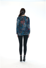 TEAL PATTERNED CREW NECK POCKETED TOP