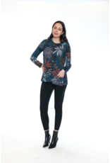 TEAL PATTERNED CREW NECK POCKETED TOP