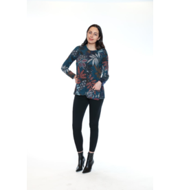 TEAL PATTERNED CREW NECK POCKETED TOP