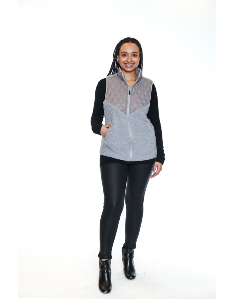 GREY SHERPA VEST w/PUFFER DETAIL