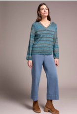 TRIBAL V- NECK COTTON SWEATER CELESTIAL