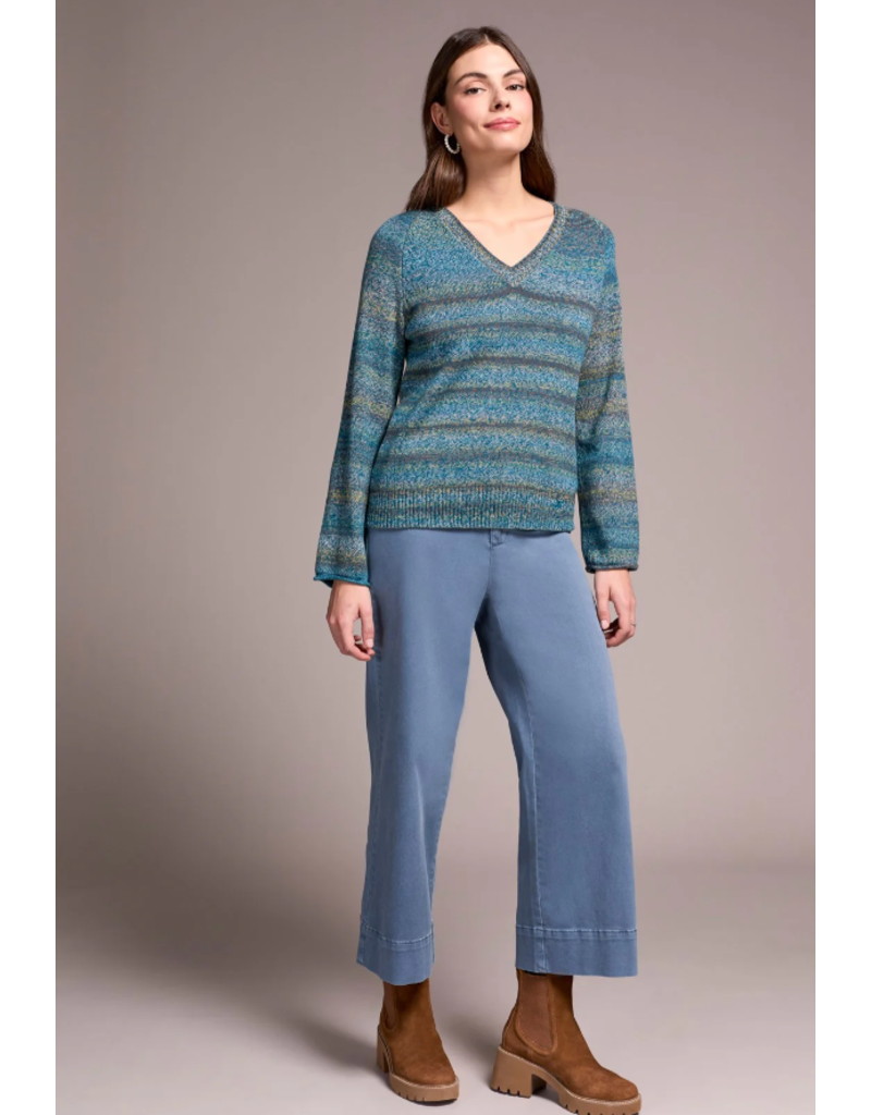 TRIBAL V- NECK COTTON SWEATER CELESTIAL