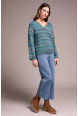 TRIBAL V- NECK COTTON SWEATER CELESTIAL