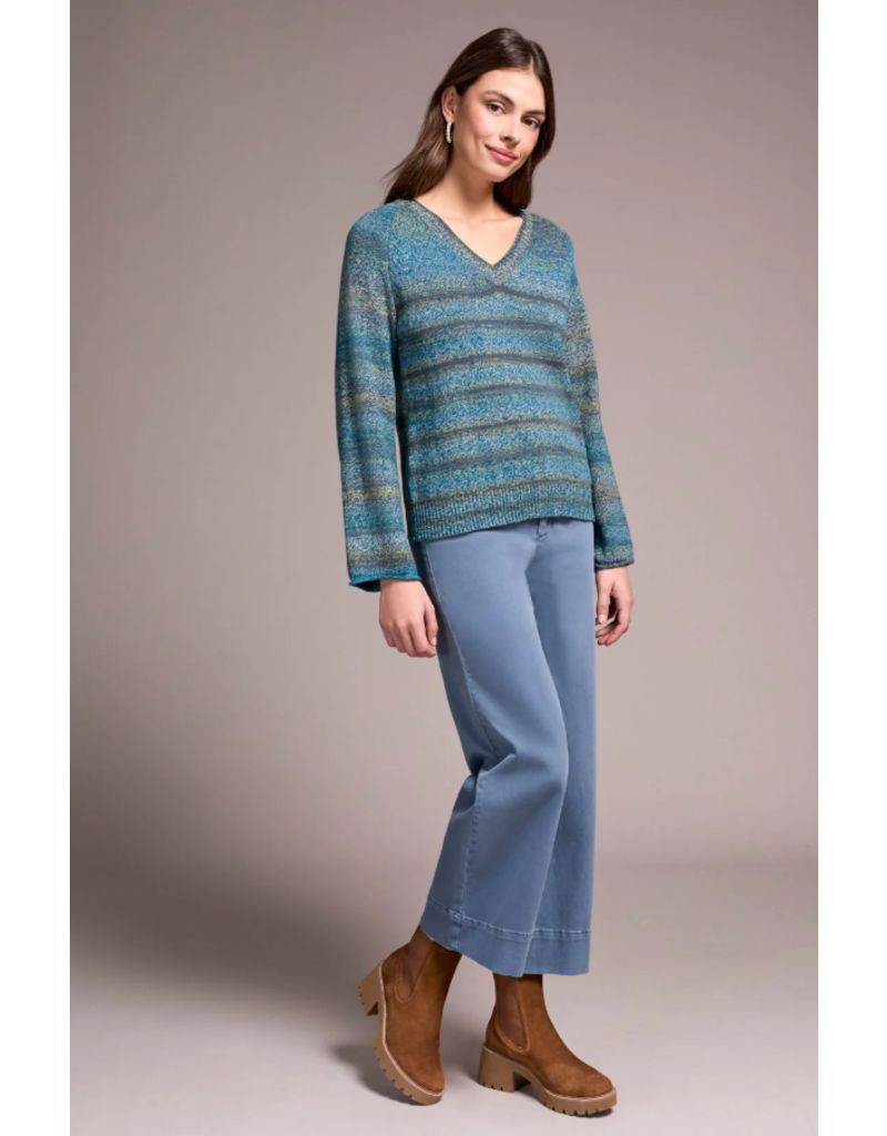 TRIBAL V- NECK COTTON SWEATER CELESTIAL