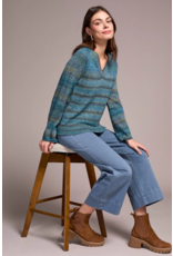 TRIBAL V- NECK COTTON SWEATER CELESTIAL