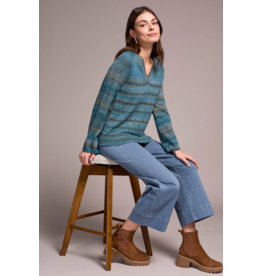 TRIBAL V- NECK COTTON SWEATER CELESTIAL