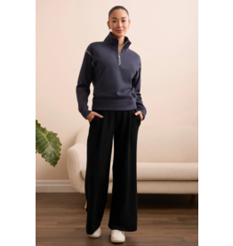 TRIBAL ZIP FUNNEL NECK TOP W/STITCHING-SAPPHIRE