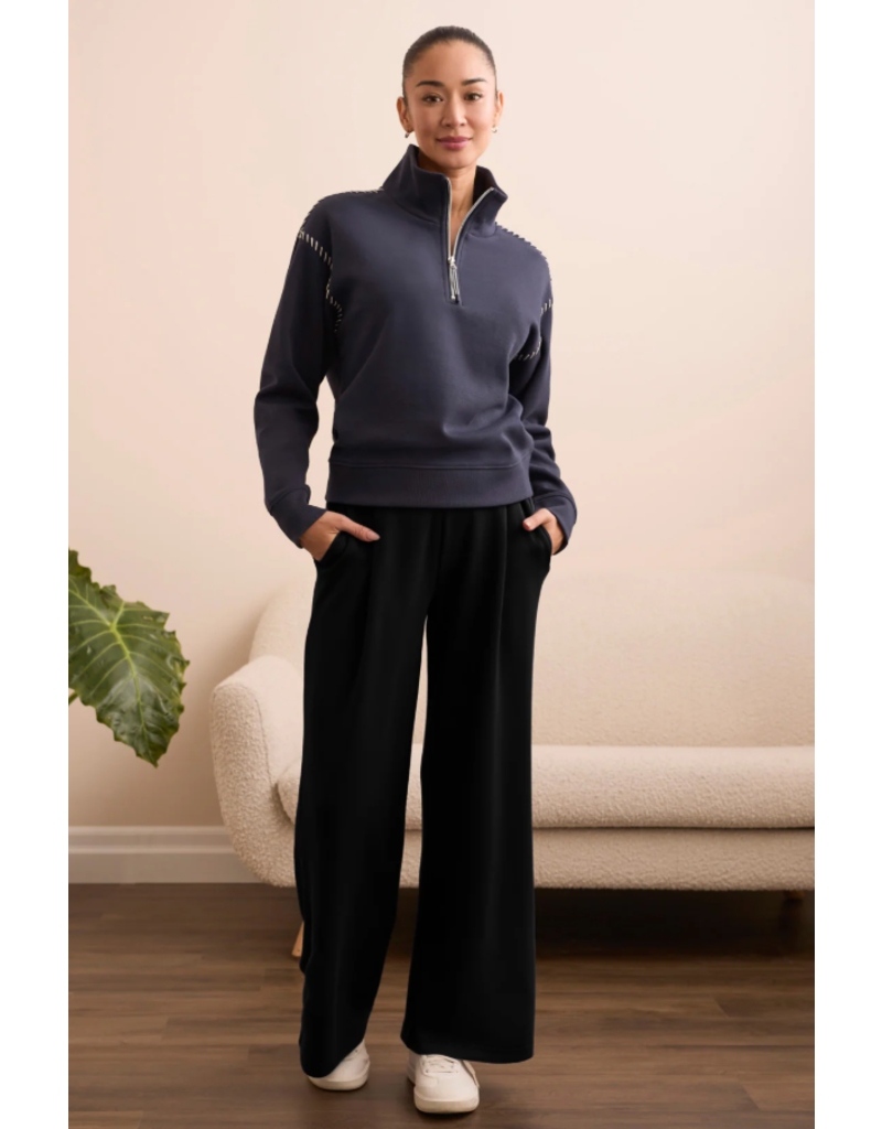 TRIBAL ZIP FUNNEL NECK TOP W/STITCHING-SAPPHIRE