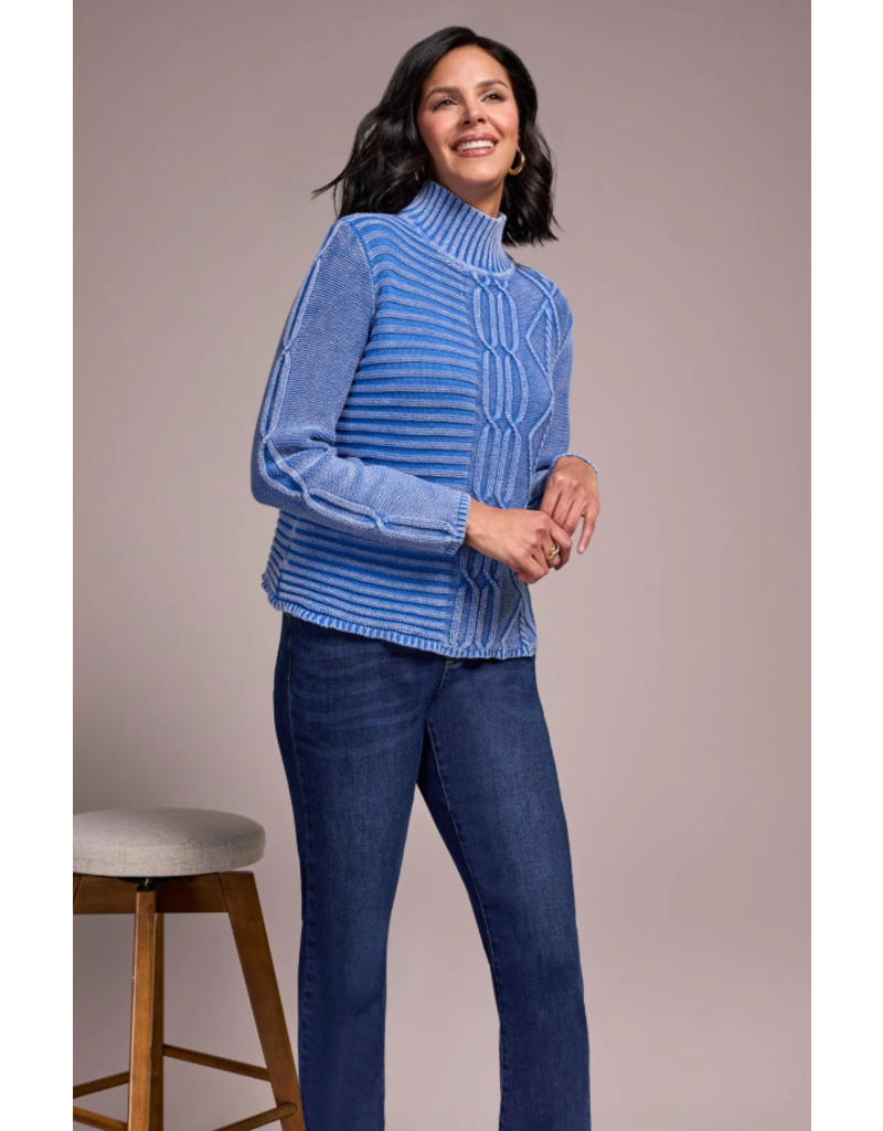 TRIBAL SPECIAL WASH COTTON MOCK NECK SWEATER