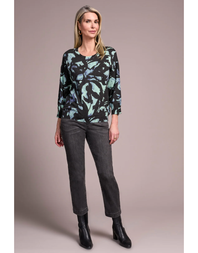 TRIBAL SOFT YARN 3/4 SLEEVE CREWNECK SWEATER-MINT