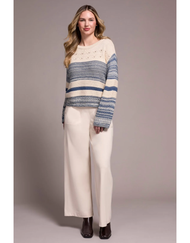 TRIBAL LONG BELL SLV BOAT NK SWEATER-SLATEBLUE