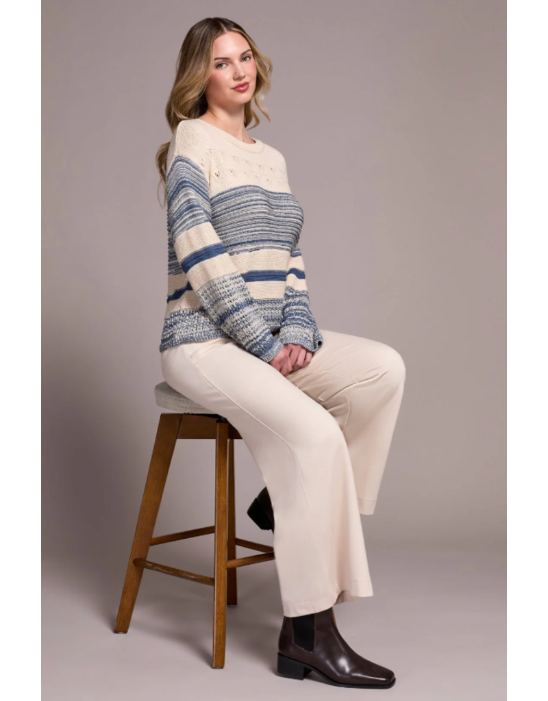 TRIBAL LONG BELL SLV BOAT NK SWEATER-SLATEBLUE