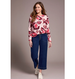 TRIBAL SOPHIA BUTTON FRONT WIDE CROP JEAN DEEP WATER - COTTON BLEND