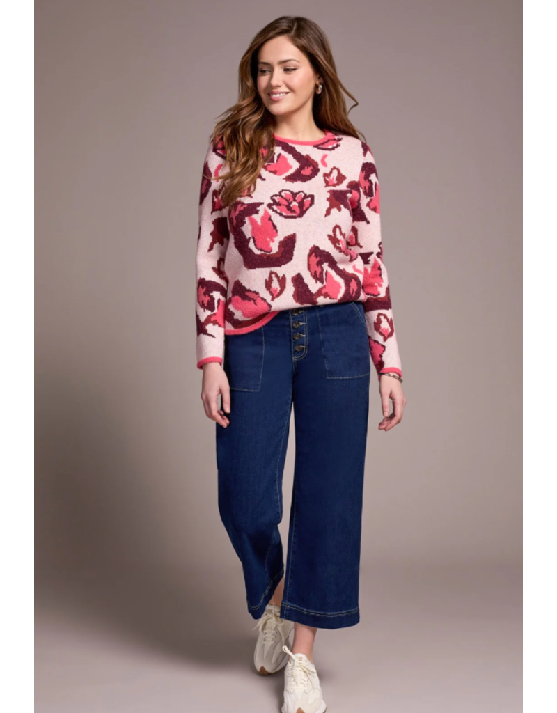 TRIBAL SOPHIA BUTTON FRONT WIDE CROP JEAN DEEP WATER - COTTON BLEND