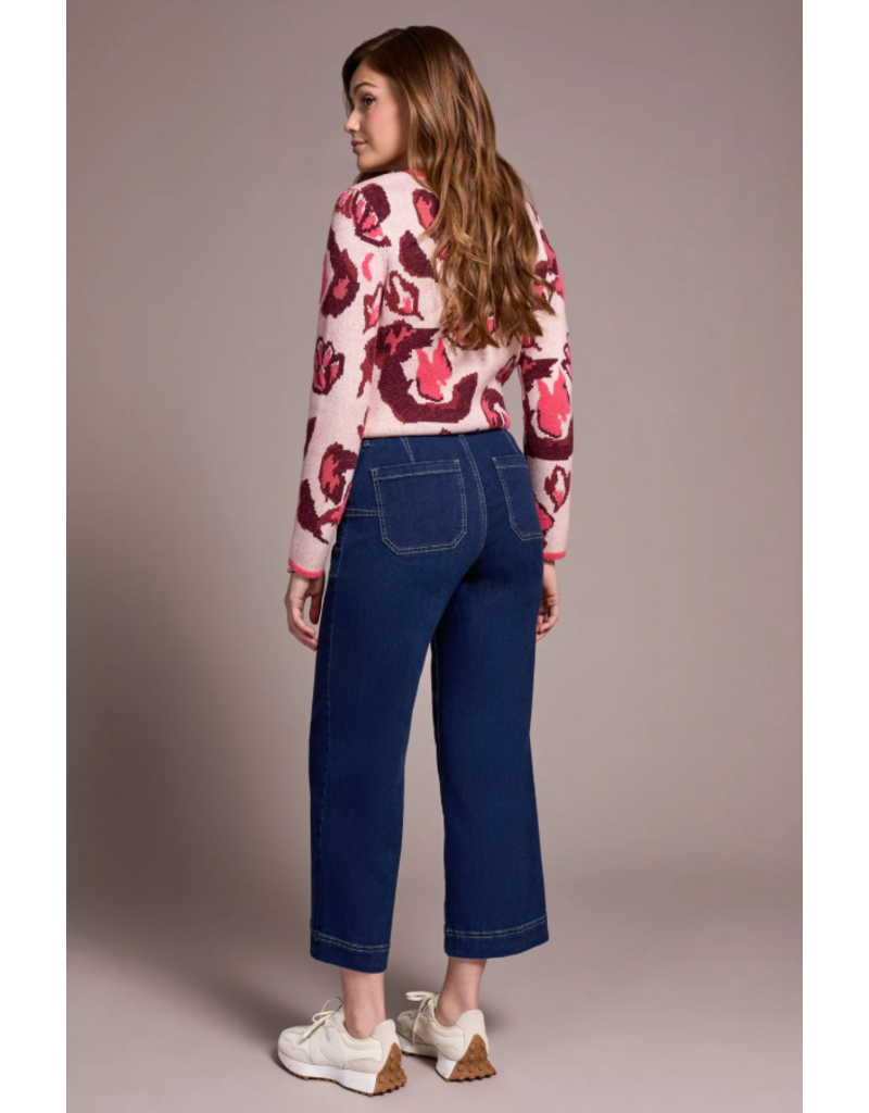 TRIBAL SOPHIA BUTTON FRONT WIDE CROP JEAN DEEP WATER - COTTON BLEND