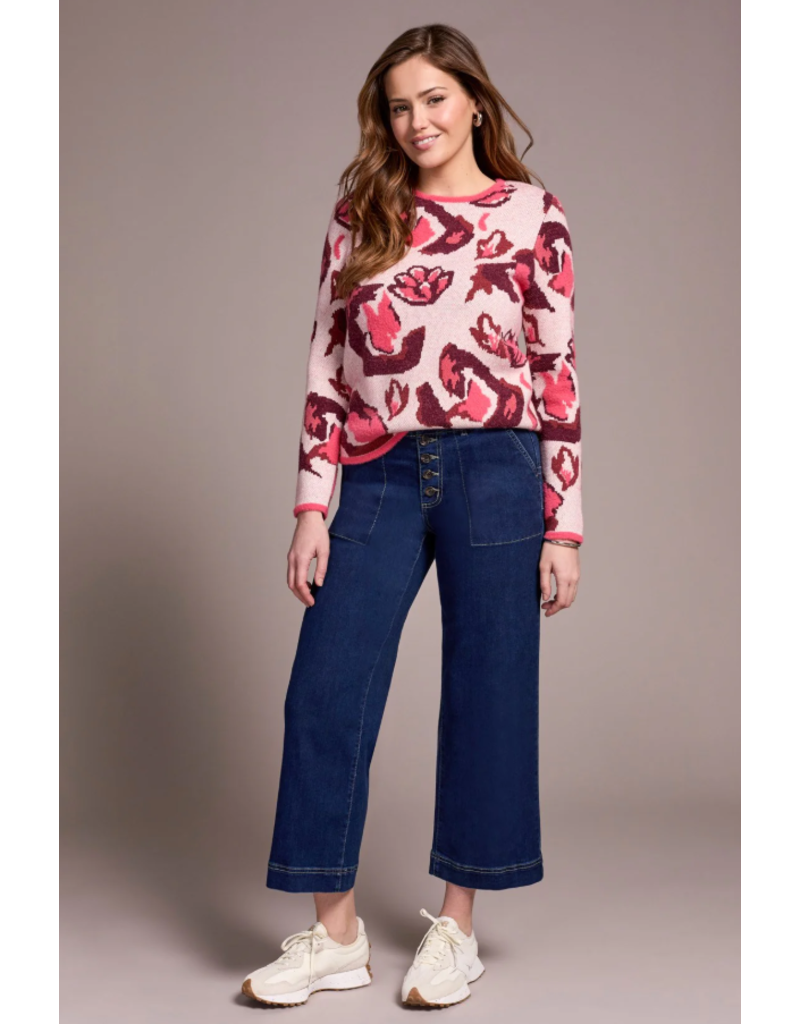 TRIBAL SOPHIA BUTTON FRONT WIDE CROP JEAN DEEP WATER - COTTON BLEND