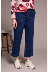 TRIBAL SOPHIA BUTTON FRONT WIDE CROP JEAN DEEP WATER - COTTON BLEND