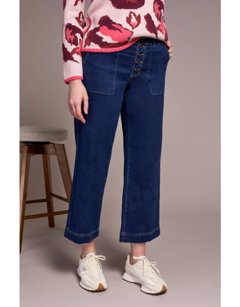 TRIBAL SOPHIA BUTTON FRONT WIDE CROP JEAN DEEP WATER - COTTON BLEND