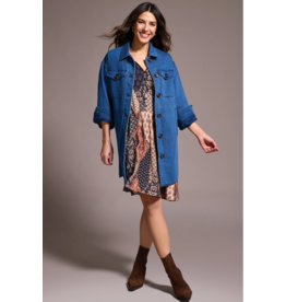 TRIBAL LONG QUILTED JACKET DENIM - COTTON BLEND