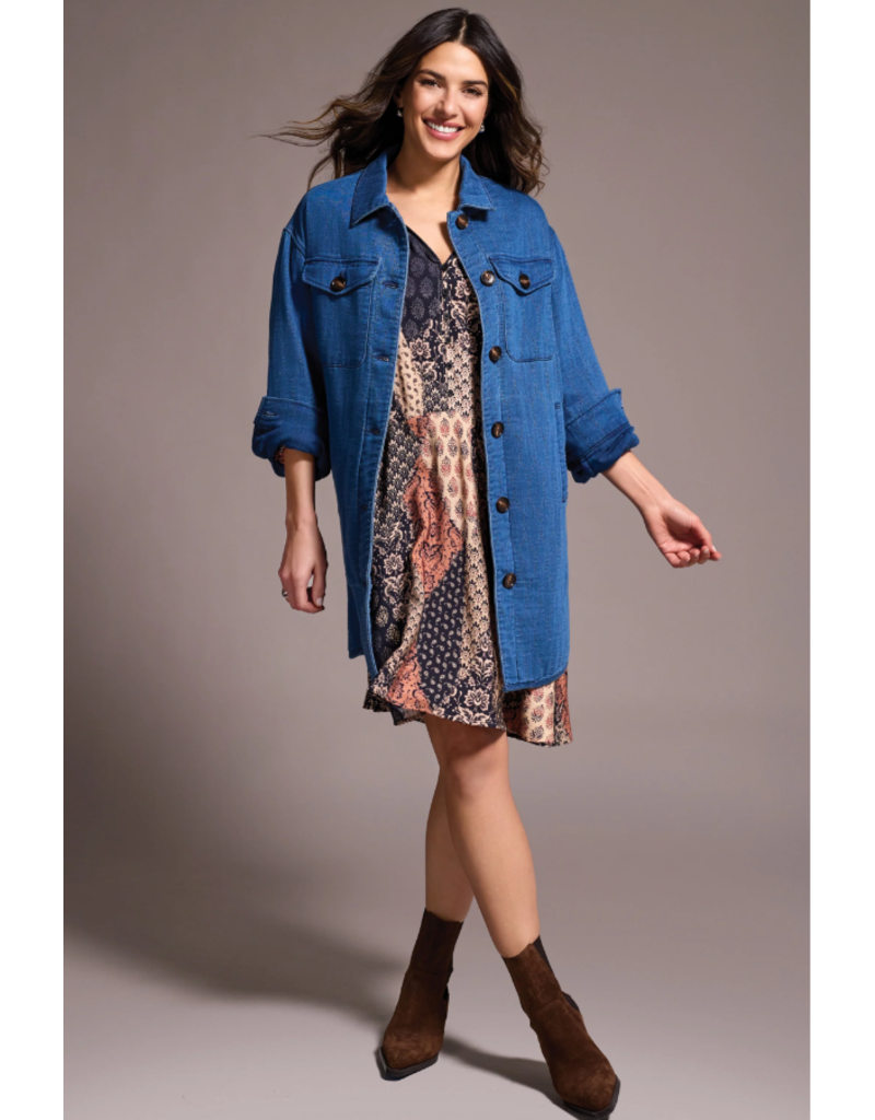 TRIBAL LONG QUILTED JACKET DENIM