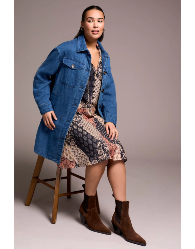 TRIBAL LONG QUILTED JACKET DENIM