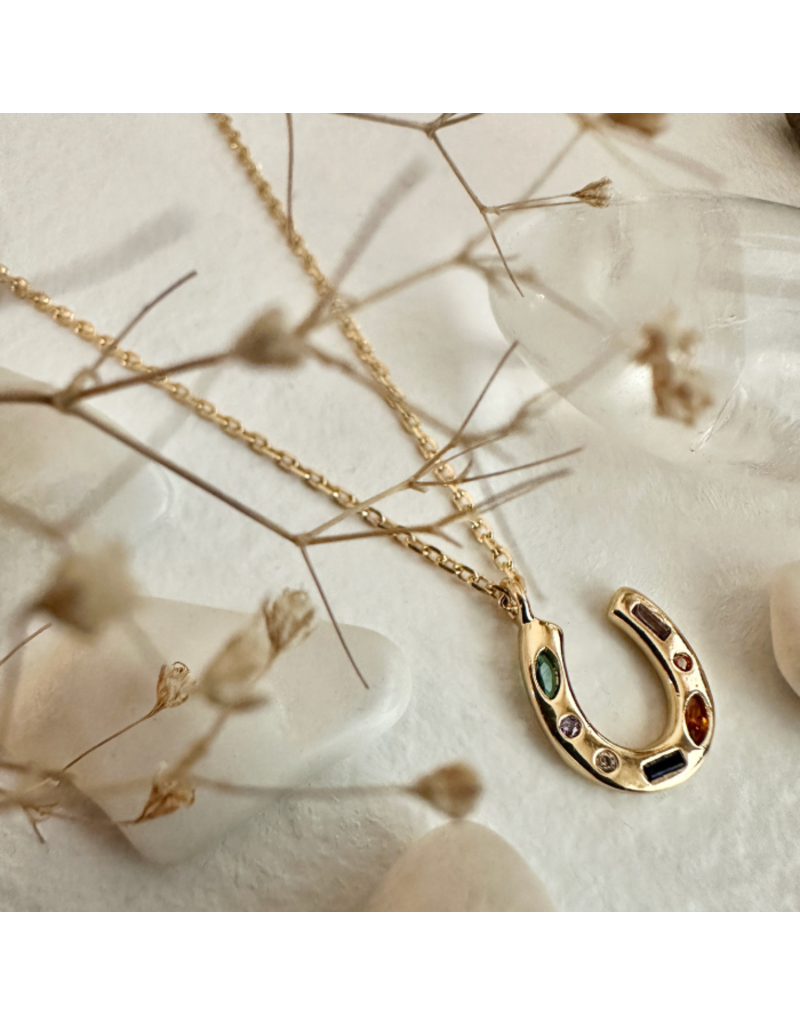 PIKA & BEAR EL DORADO TINY GEMMED HORSESHOE NECKLACE GOLD
