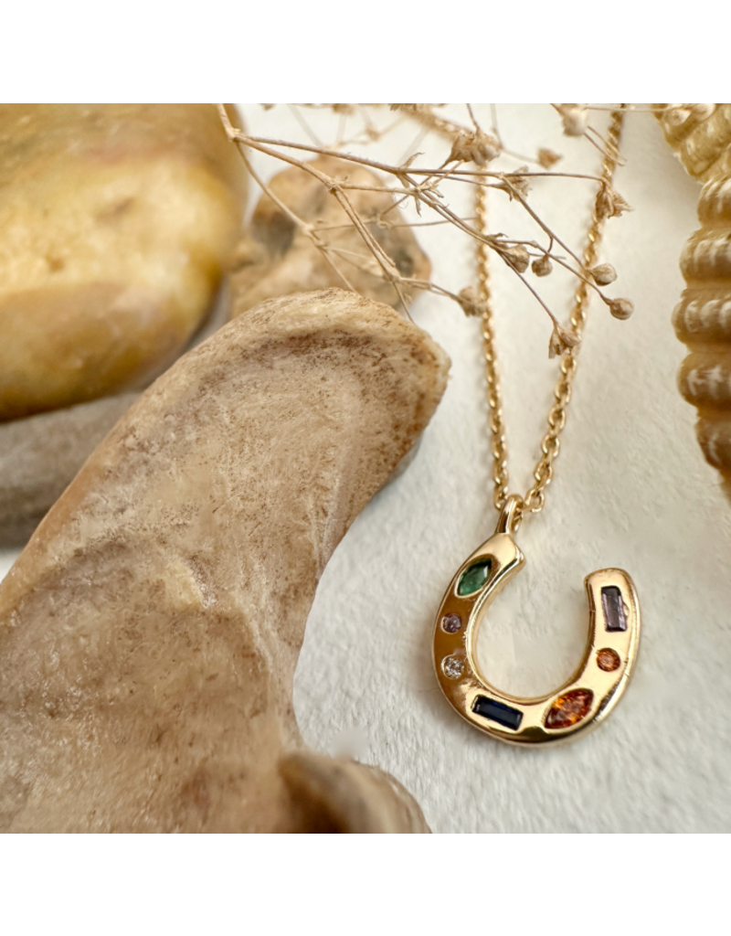 PIKA & BEAR EL DORADO TINY GEMMED HORSESHOE NECKLACE GOLD
