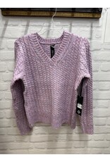 V NECK CABLE KNIT LILAC SWEATER