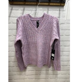 V NECK CABLE KNIT LILAC SWEATER