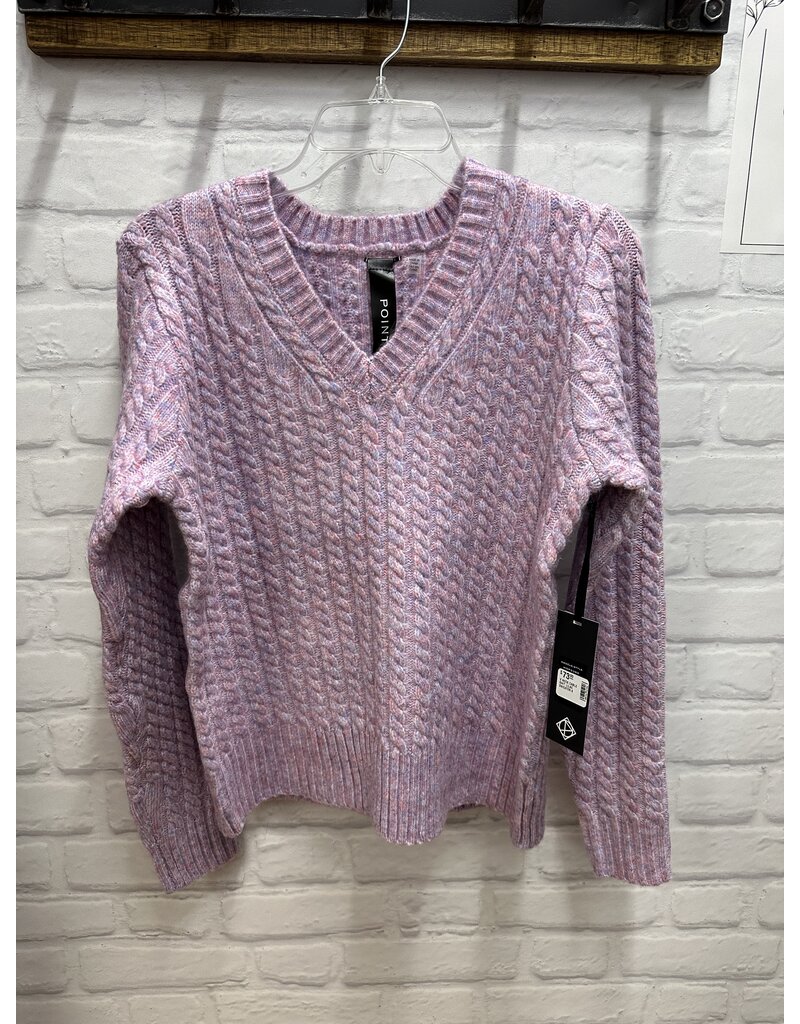 V NECK CABLE KNIT LILAC SWEATER