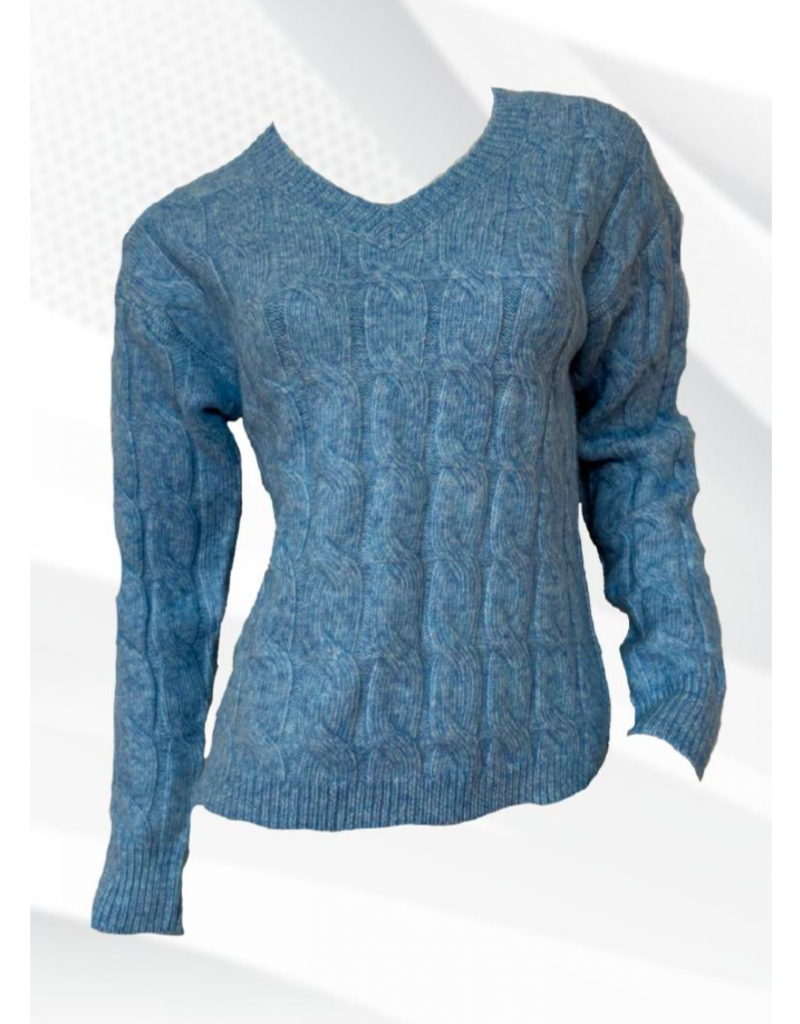 V NECK CABLE KNIT SWEATER