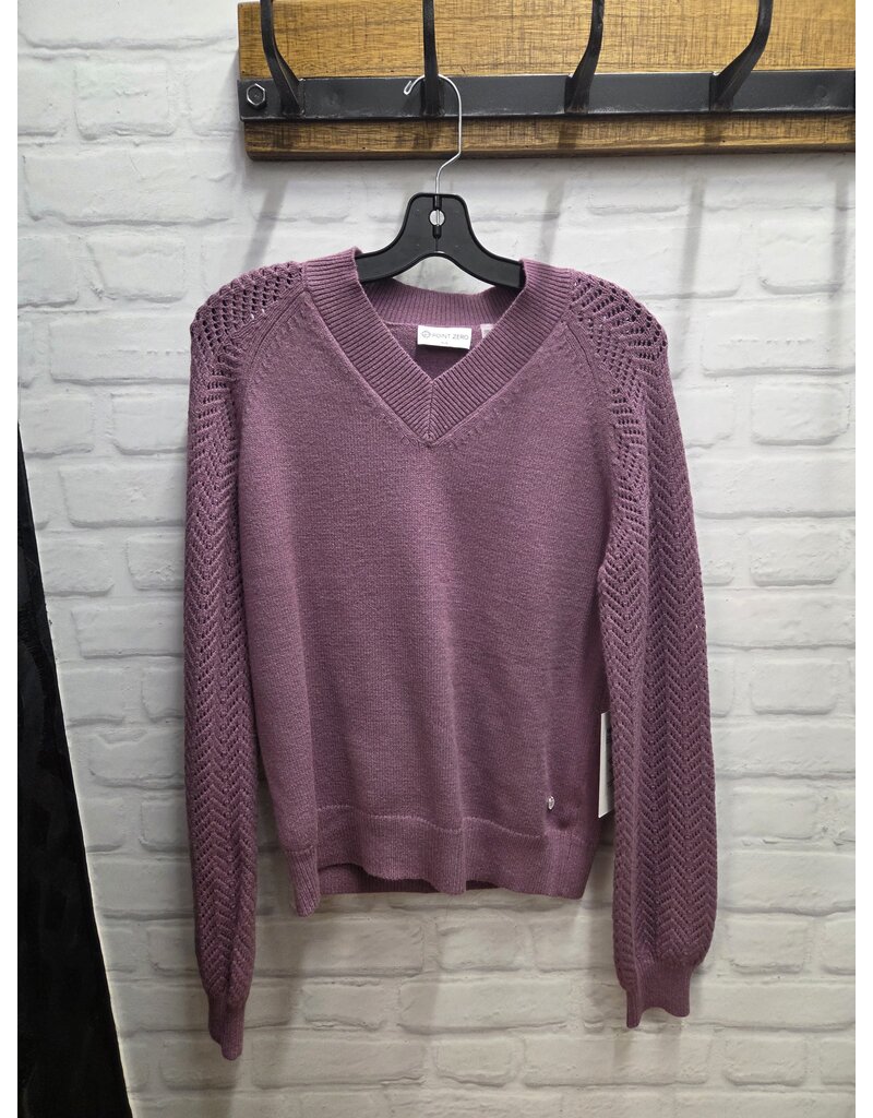 V NECK SWEATER W. KNIT ARM