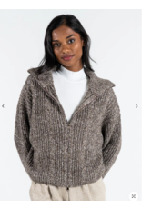 C'EST MOI MELANGE BROWN ZIP FRONT CARDIGAN