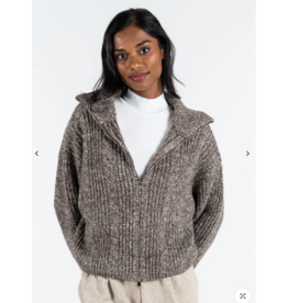 C'EST MOI MELANGE BROWN ZIP FRONT CARDIGAN