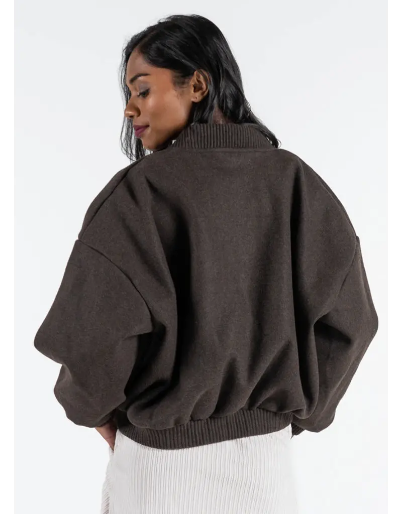 C'EST MOI FRONT ZIP BOMBER JACKET ESPRESSO