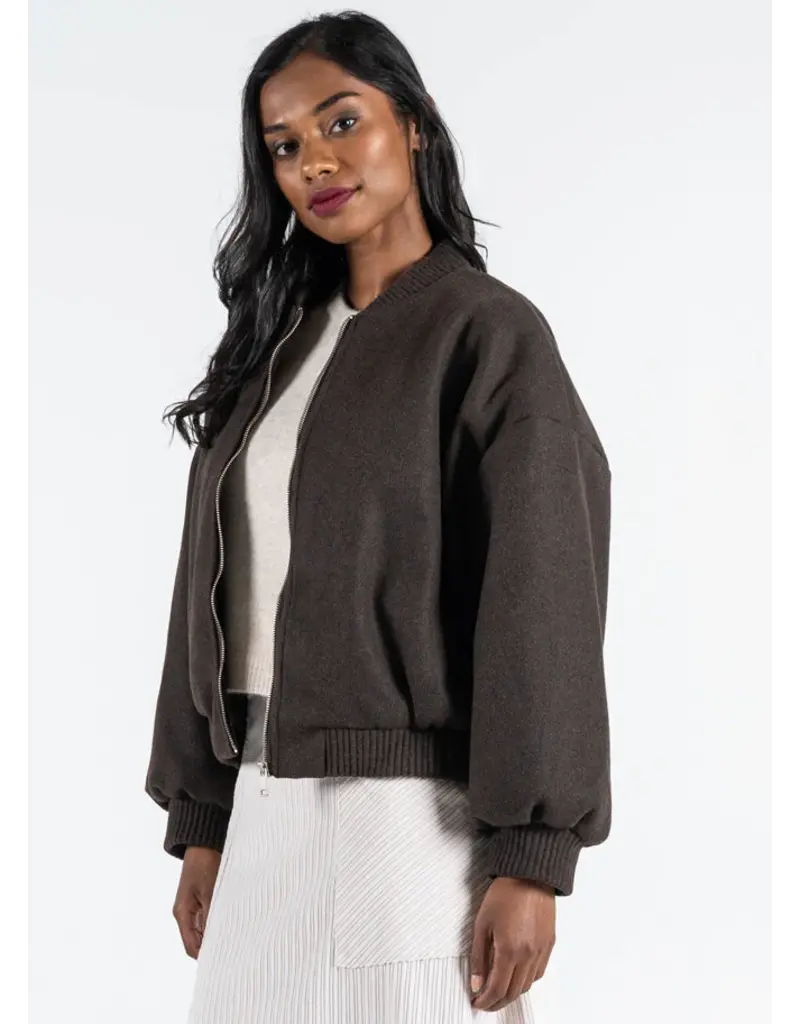 C'EST MOI FRONT ZIP BOMBER JACKET ESPRESSO