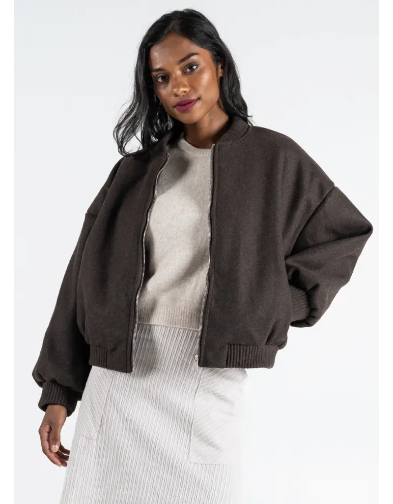 C'EST MOI FRONT ZIP BOMBER JACKET ESPRESSO