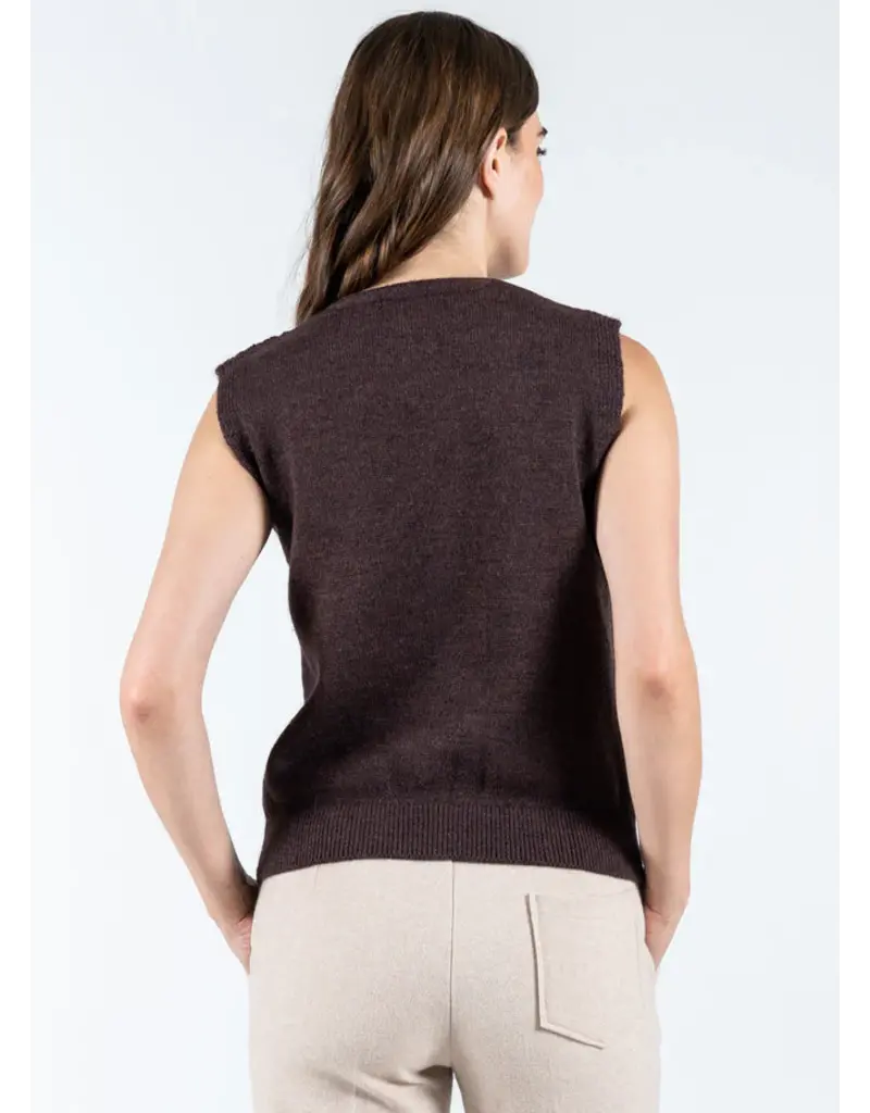 C'EST MOI BUTTON DOWN CABLE KNIT VEST COFFEE