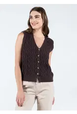 C'EST MOI BUTTON DOWN CABLE KNIT VEST COFFEE