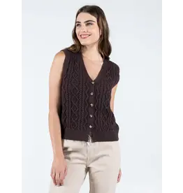 C'EST MOI BUTTON DOWN CABLE KNIT VEST COFFEE